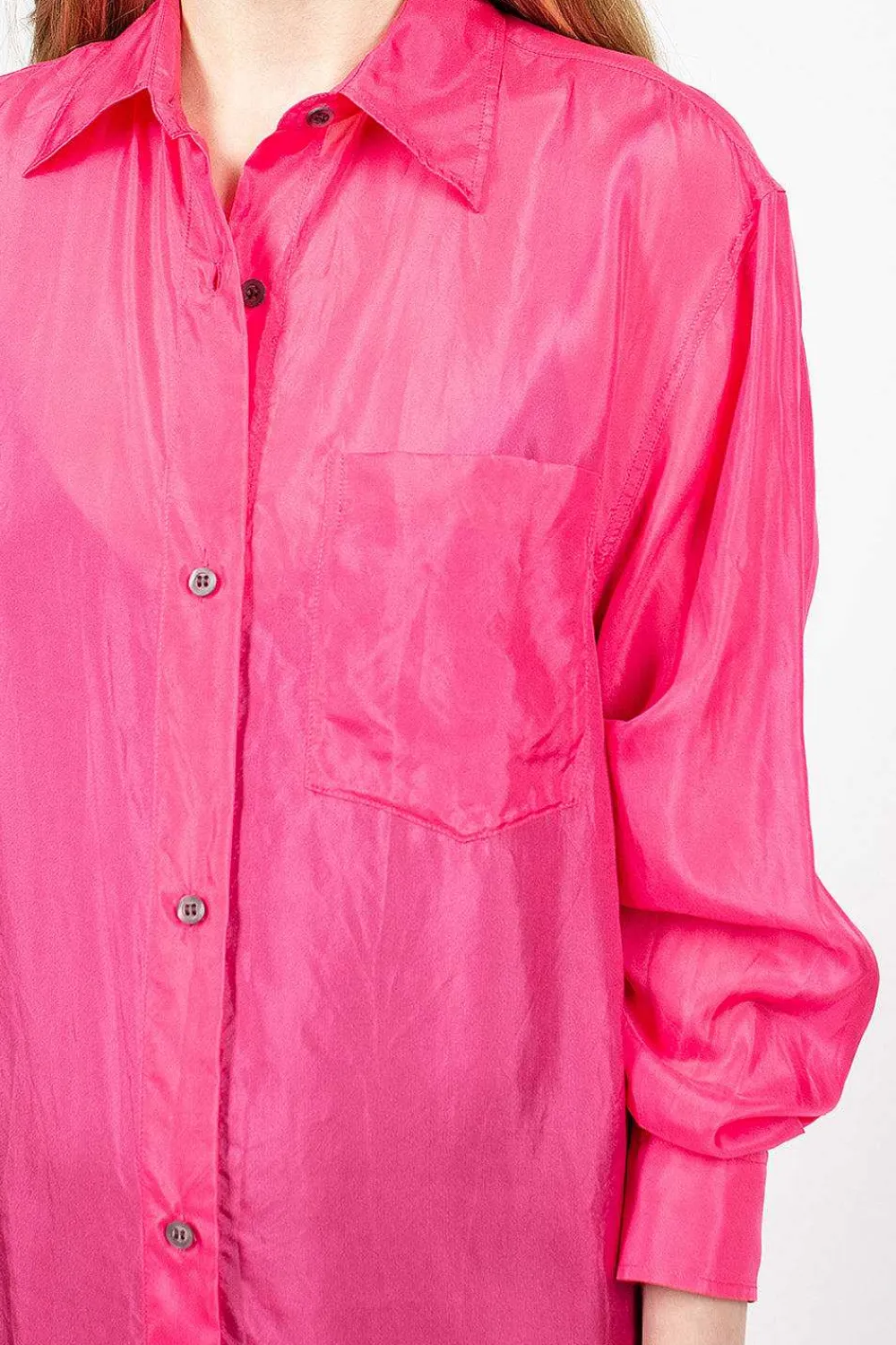 Dries Van Noten Silk Shirt Dress Fuchsia| Dresses