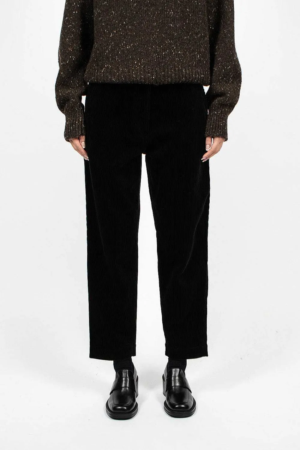 Margaret Howell Tab Waist Tapered Trouser Black| Trousers