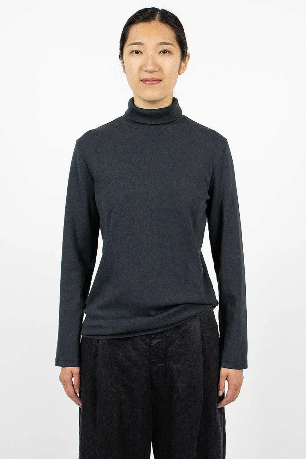 Black Crane Turtleneck Top Dark Navy| Tops