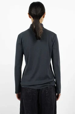 Black Crane Turtleneck Top Dark Navy| Tops