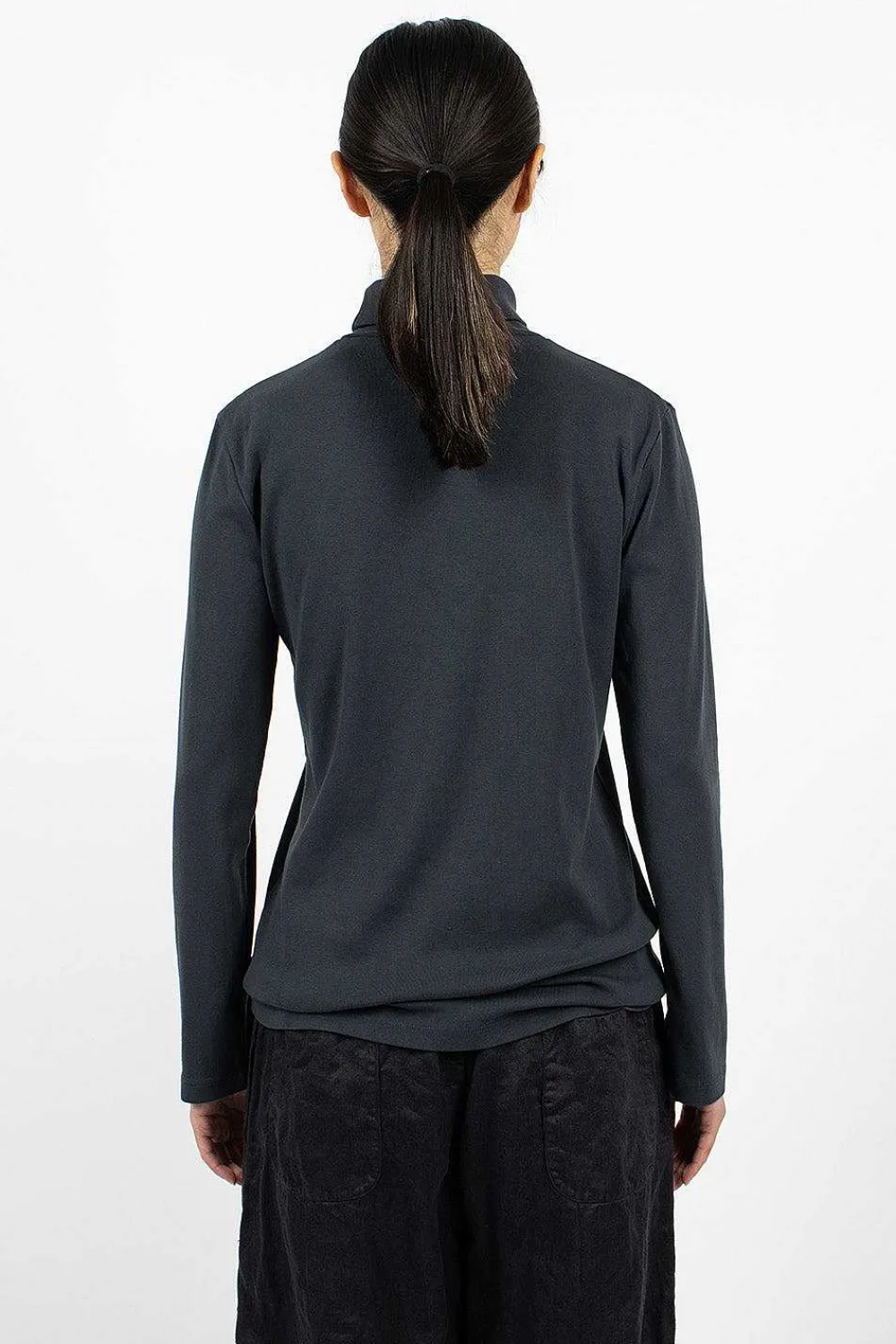 Black Crane Turtleneck Top Dark Navy| Tops