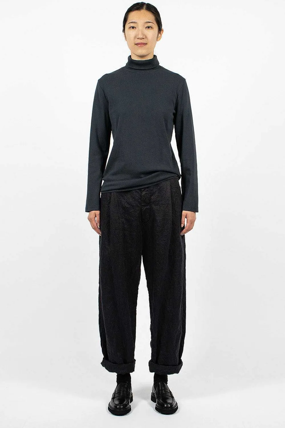 Black Crane Turtleneck Top Dark Navy| Tops