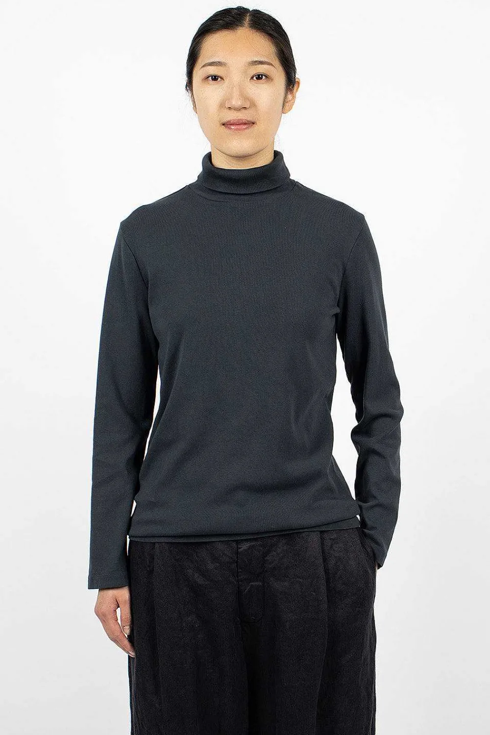 Black Crane Turtleneck Top Dark Navy| Tops