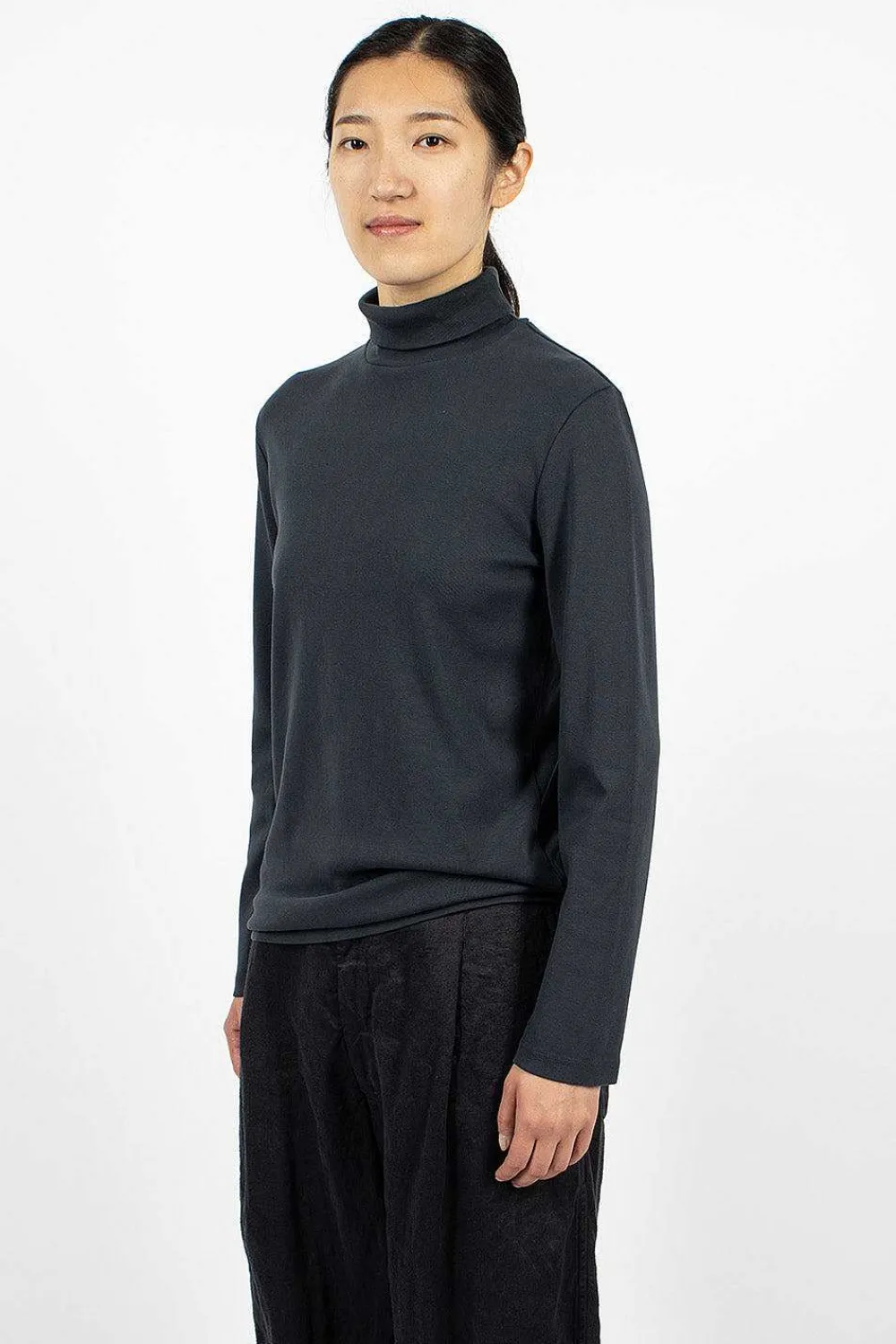 Black Crane Turtleneck Top Dark Navy| Tops
