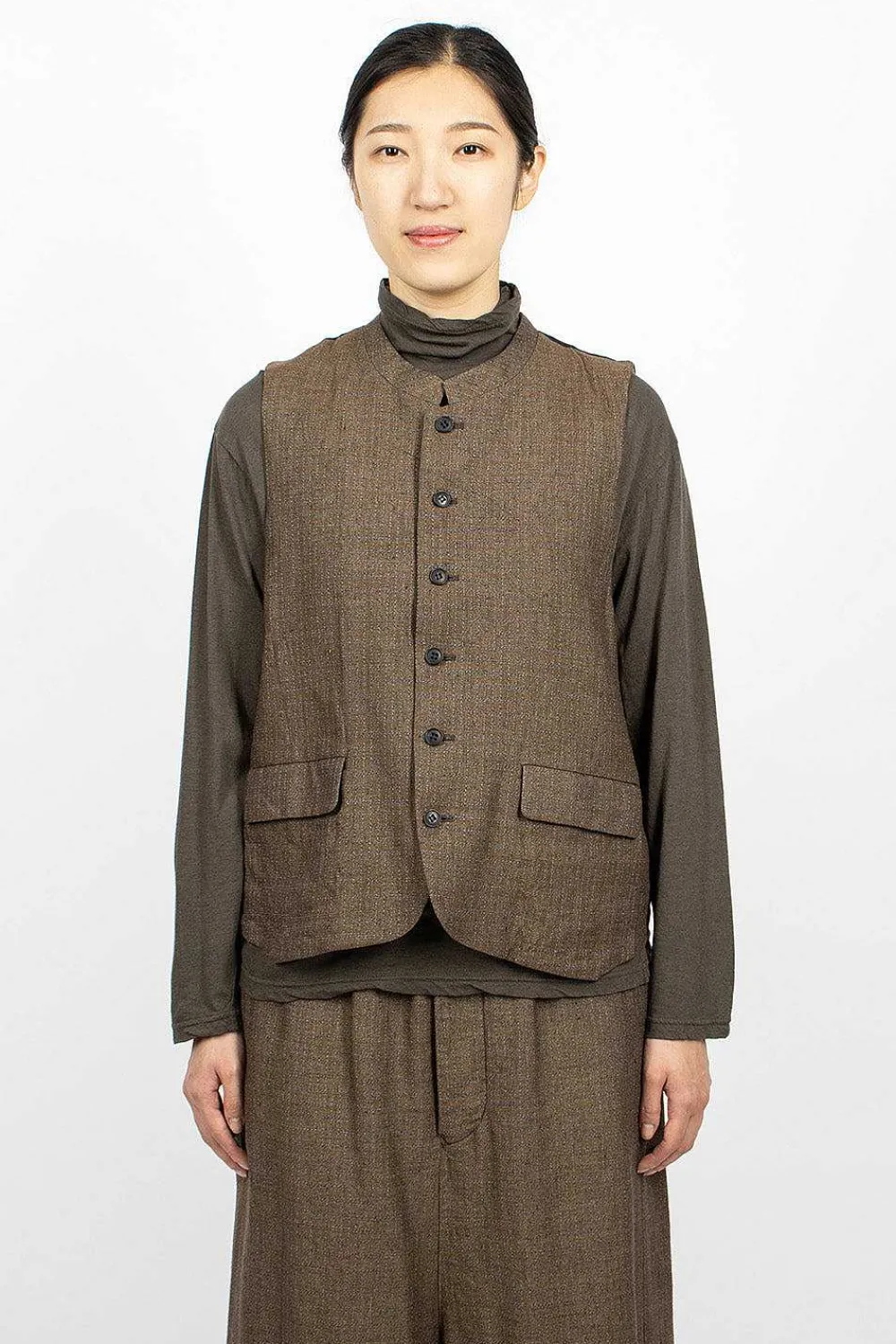 Vlas Blomme Two Tone Vest Brown Old Check| Outerwear