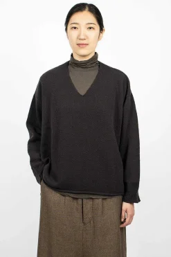 Vlas Blomme V Neck Pullover Brown/Black| Knitwear