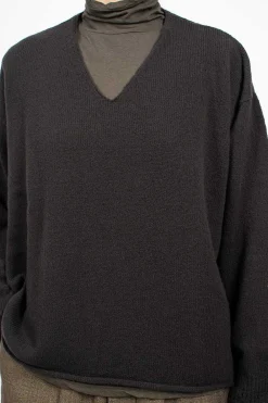 Vlas Blomme V Neck Pullover Brown/Black| Knitwear