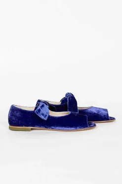 Daniela Gregis Velvet Ballerina Shoe Blue| Shoes
