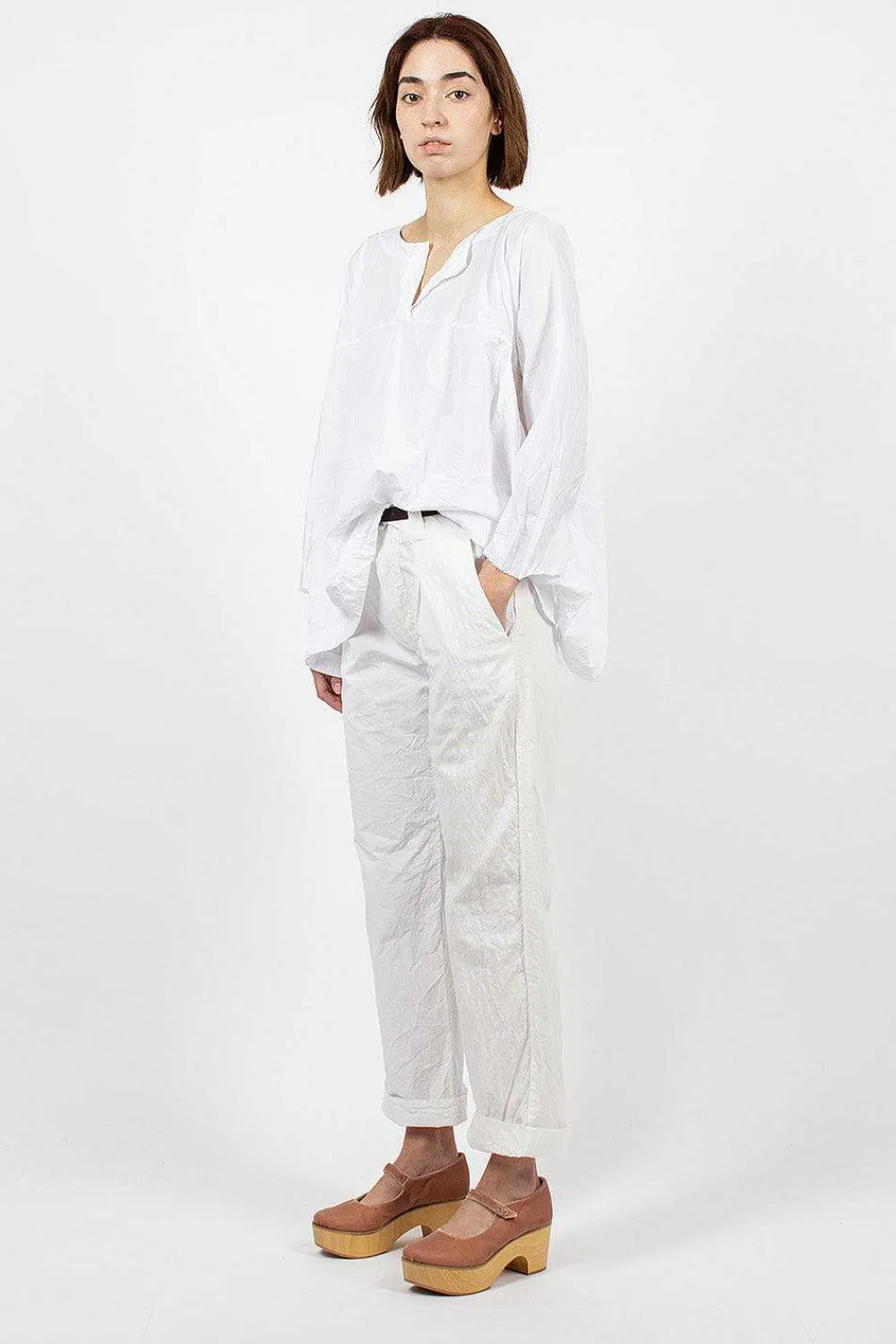Daniela Gregis Washed Cotton Straight Leg Pant White| Trousers