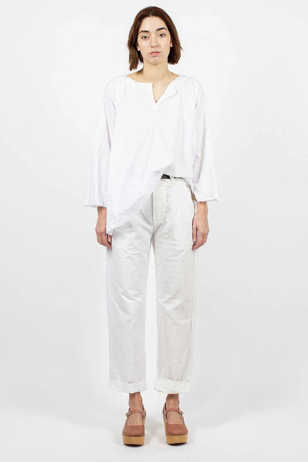 Daniela Gregis Washed Cotton Straight Leg Pant White| Trousers