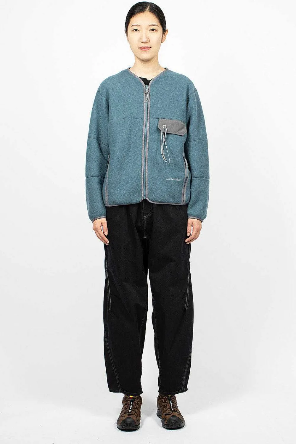 and wander Wool Fleece Cardigan Blue Grey| Outerwear
