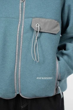 and wander Wool Fleece Cardigan Blue Grey| Outerwear