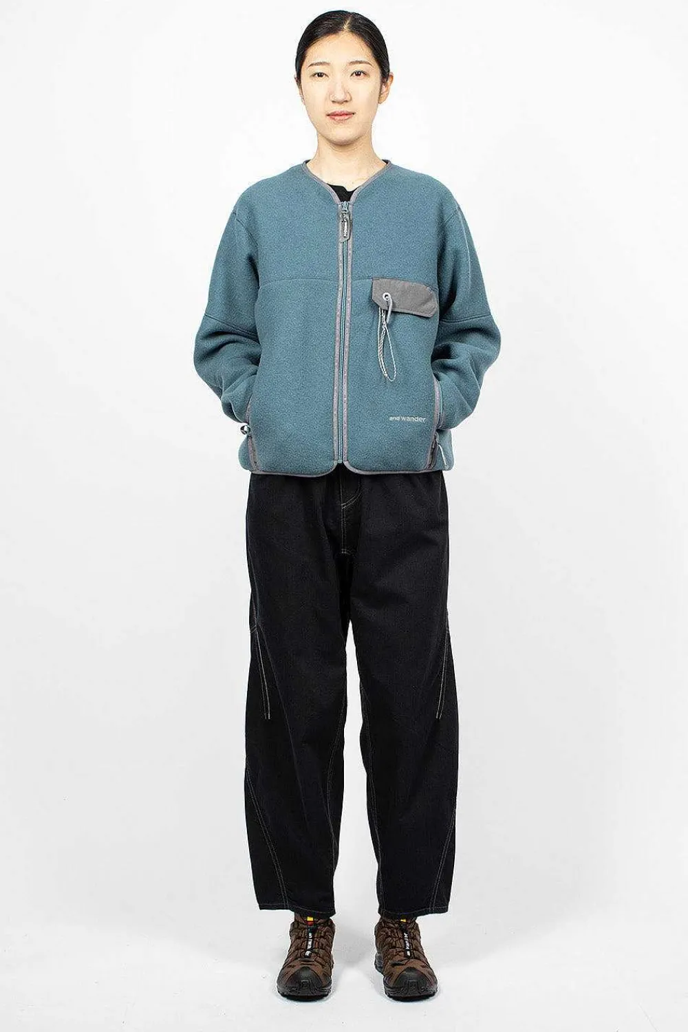 and wander Wool Fleece Cardigan Blue Grey| Outerwear