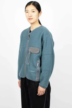 and wander Wool Fleece Cardigan Blue Grey| Outerwear