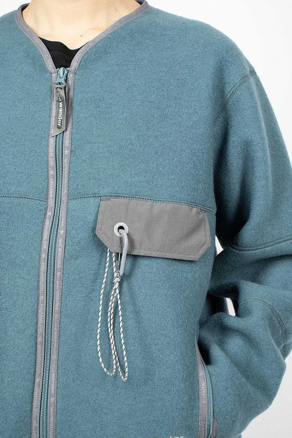 and wander Wool Fleece Cardigan Blue Grey| Outerwear