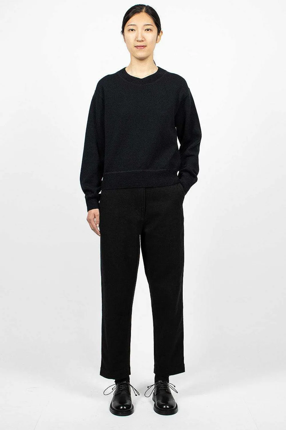 Margaret Howell Worn Linen Cotton Drill Trouser Black| Trousers