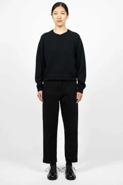 Margaret Howell Worn Linen Cotton Drill Trouser Black| Trousers