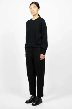 Margaret Howell Worn Linen Cotton Drill Trouser Black| Trousers