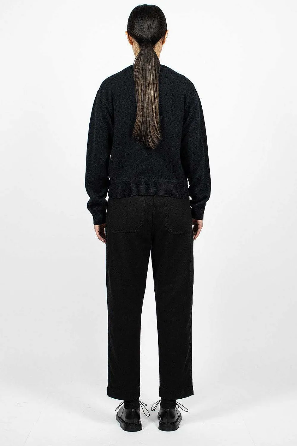 Margaret Howell Worn Linen Cotton Drill Trouser Black| Trousers