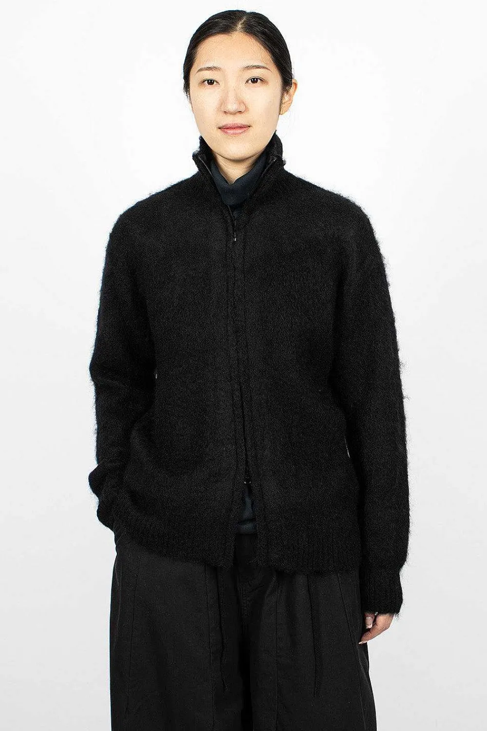 Needles Zipped Mohair Cardigan Black| Knitwear