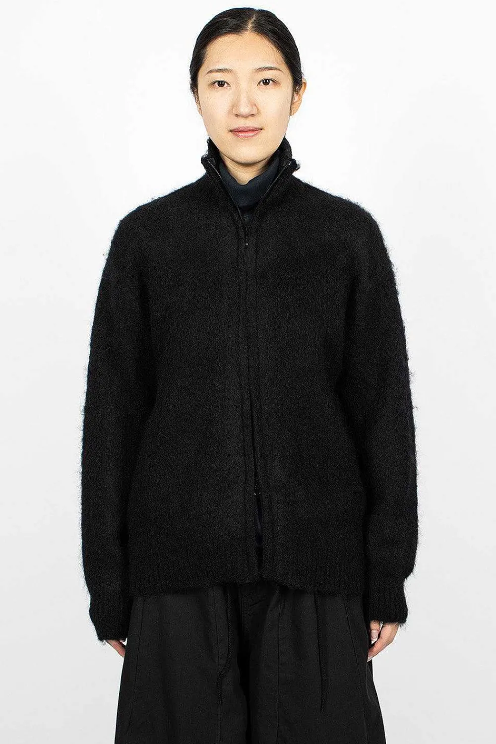 Needles Zipped Mohair Cardigan Black| Knitwear